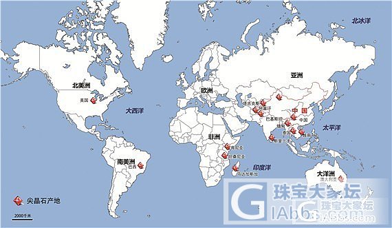 世界主要尖晶石产地分布地图_彩色宝石宝石